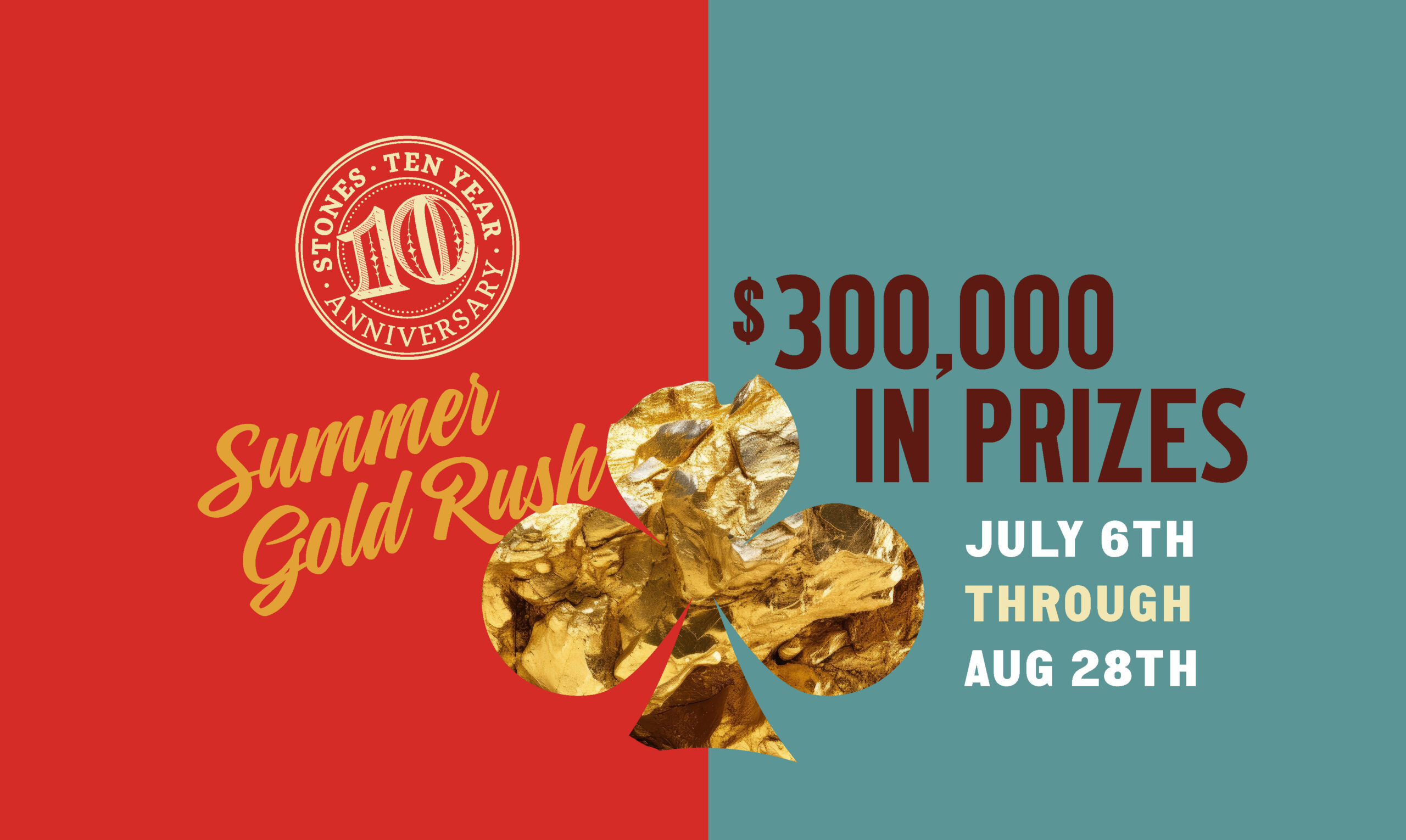 Stones 10 Year Anniversary Summer Gold Rush, $300,000 in Prizes July 6 through August 28