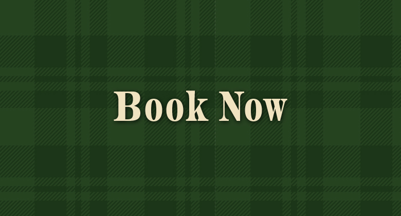 "Book Now" text on plaid green background